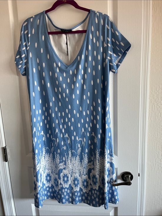 Just Fashion Now Dresses & Skirts - Blue Floral Border V-Neck Mini Dress